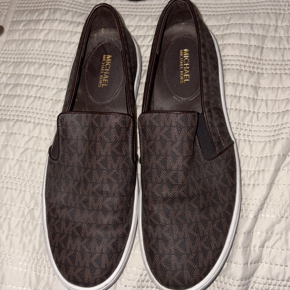 Michael Kors Dark Brown Patterned Slip-Ons - Picture 1 of 4